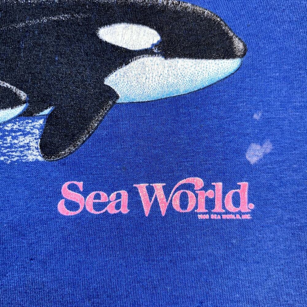 80s Seaworld T Shirt Blue Orca Whales Size XL Vintage Stedman Retro Streetwear - Picture 3 of 8